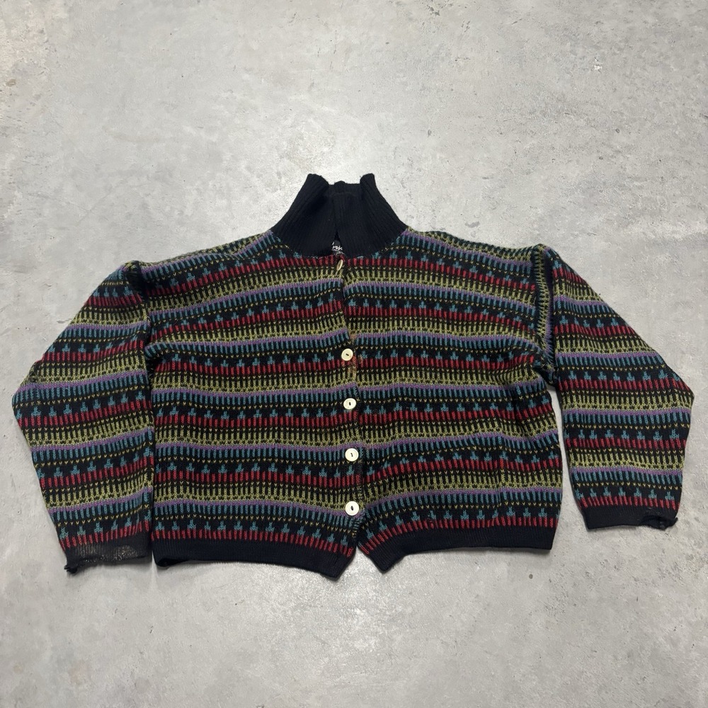 Vintage Figgio Sweater‎ Sz Medium 100% Virgin Wool Multicolor Button